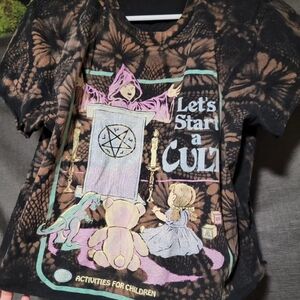 Kids Graphic Tee - Let's Start a Cult - Black & Brown Tie-Dye